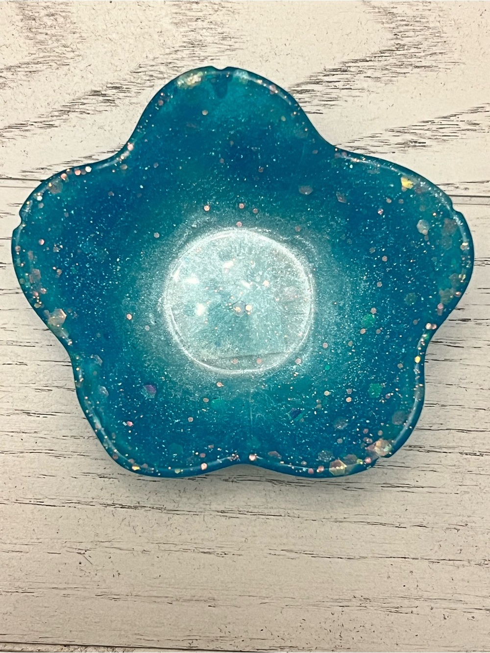 Handmade Teal Glitter Flower Resin Dish
